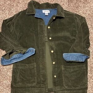 Cabin Creek Dark Green Corduroy Barn Coat with Denim Cuffs